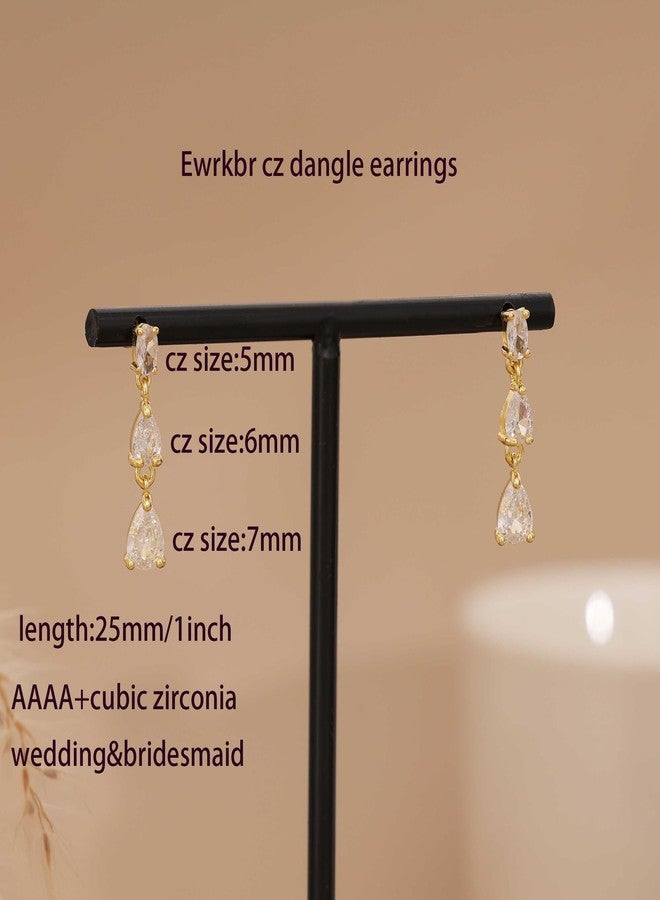Ewrkbrㅤ Dangle Earrings for Women, Formal Wedding Bridal Earrings 14K Gold Plated Long Cubic Zirconia Drop Earrings for Women Trendy Dainty Dangling Earring Bridesmaid Teardrop Earrings Prom Jewelry Sotcking Stuffers for Teens - Image 4